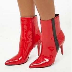 Forever 21 Red Faux Patent Leather Pointed Booties